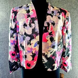 Black Label Evan Picone Bold Floral Blazer Jacket New Size 12 Retro Cropped
